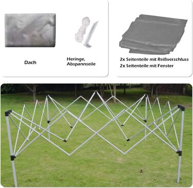 ISE 3x3 Pavilion with Side Walls, Folding Pavilion Stable incl. Carrying Bag, Folding Pavilion 3x3m UV Protection 50+, Adjustable Party Tent for Garden, Grey
