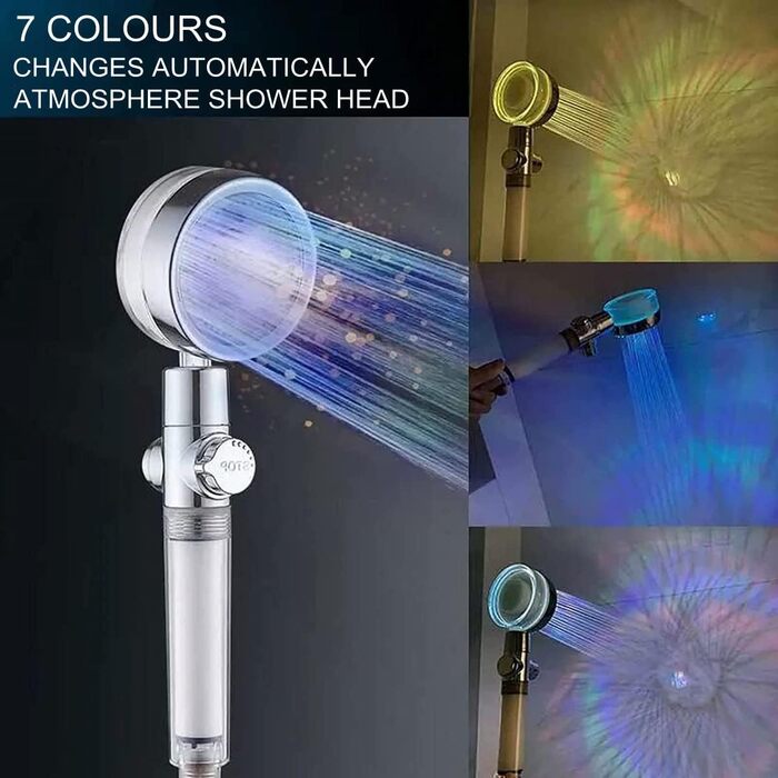JINYOMFLY LED Shower Head with Lights, Shower Head with LED Lighting, 15CM Shower Head Color Changing, 3 Shower Modes Shower Light, Shower Head Light with Liquid Silicone Nozzle (Round, with Filter)