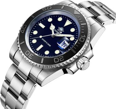 Годинник чоловічий ADDIESDIVE з кварцовим механізмом, аналоговий, водостійкий 20bar, з нержавіючої сталі, великий, зі світловідбиваючим покриттям (морський блакитний)