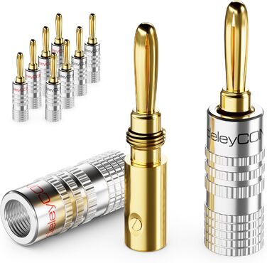 Набір бананових конекторів deleyCON 24 шт. позолочені, гвинтові, для акустичних кабелів 0.75-4.5 мм, Hi-Fi ресивери, срібні