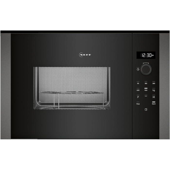 Вбудована мікрохвильова піч NEFF HLAWG25S3 з грилем, 50x38 см, чорний колір, LED дисплей, автоматичні програми, Easy Clean, Easy Clock