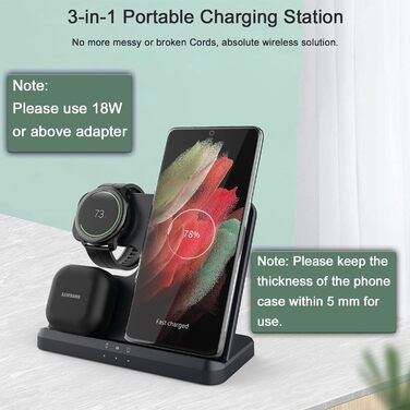 Бездротова зарядка 3-в-1 для Samsung Galaxy: смартфони, навушники, годинники (чорний)