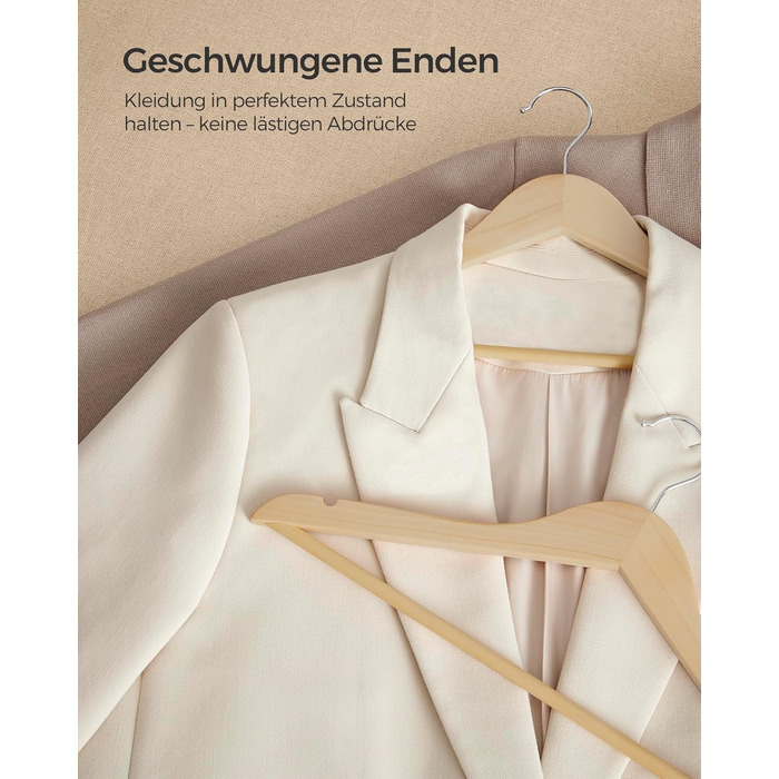 SONGMICS Wooden Clothes Hangers, 24-Piece Set, Wooden Hangers, Shoulder Indentations, Trouser Bar, Trouser Hanger, 360° Swivel Hook, for Jackets, Shirts, Coats, Natural Beige CRW010N24