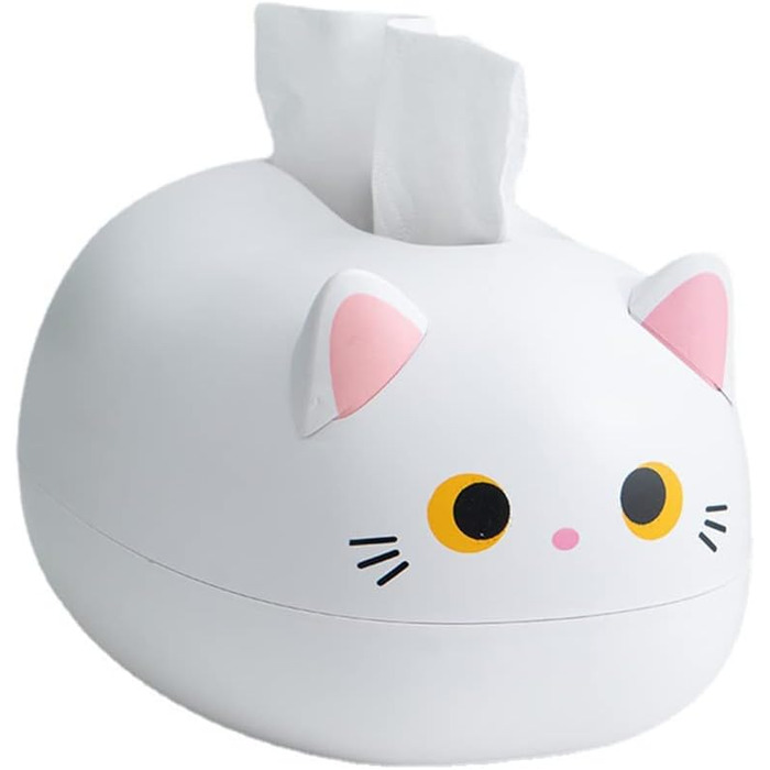 BSTCAR Tissue Box Cat 22x16x13cm Kawaii Cat Tissue Box Bathroom, Living Room, Bedroom, Car and Office White