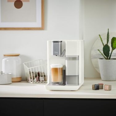 Tchibo Qbo MILK MASTER Premium Capsule Machine for Cappuccino, Espresso, Caffè Crema, Caffè Grande, one-touch milk froth with removable 300ml milk tank, with automatic shut-off, White Cashmere