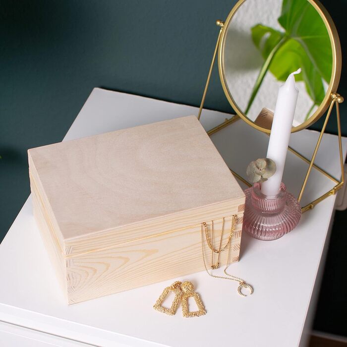 Wooden box with lid - 40x30x24cm, Natural, FSC® - All-purpose box without handles - Storage box | Memory box | Craft & Gift box (20 x 15 x 10 cm | S)
