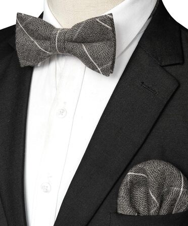 Метелик чоловічий JEMYGINS вовняний однотонний, темно-сірий з білими лініями + нагрудна хустинка, для осені-зими