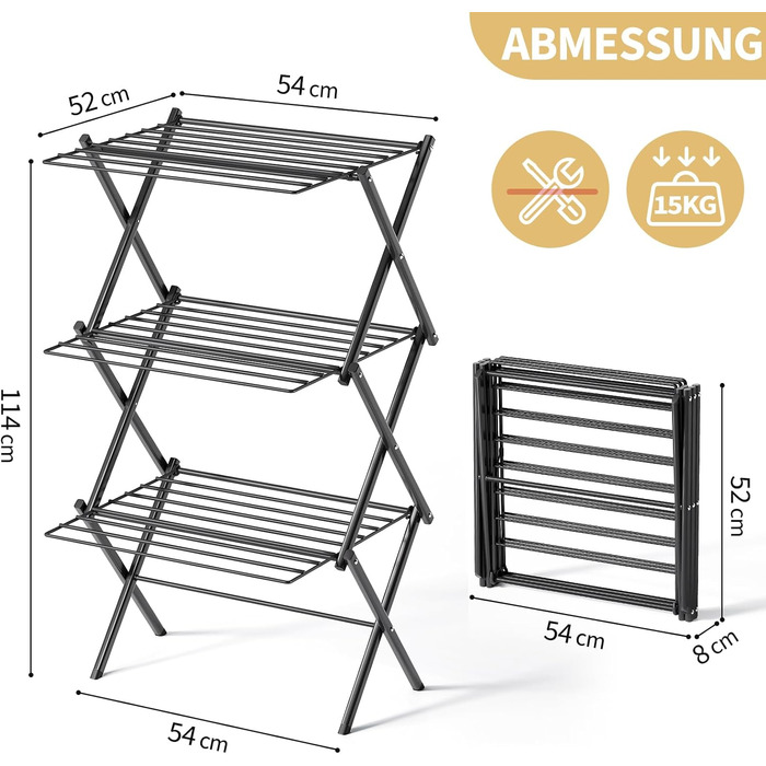 Складаний сушарка для білизни сталева багатоярусна, чорна - зручна та містка для швидкого сушіння
