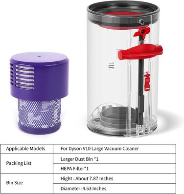 Transparent Dust Collector Bin for Dyson V11, V15, SV14, SV15, SV22 - HEPA Filter Included, Replacement Part & Accessory for Dyson Vacuum Cleaners