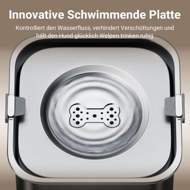 Миска для собак DownyPaws без облизування, 3L, з нержавіючої сталі 304, чорна. Запобігає розбризкуванню, підходить для дому та вулиці, зберігає чистоту.