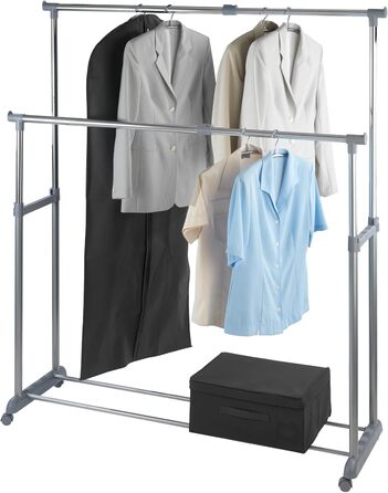 WENKO Clothes Rack, Folding, Clothes Storage with Adjustable Clothes Rod and Wheels, Plastic/Metal, 88 x 100-168 x 11-49 cm, Chrome/Grey (168 x 44 x 163 cm)