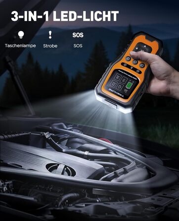 Портативний пусковий пристрій TREKURE 6000A з OBD2 діагностикою та тестом акумулятора, 12V, для бензинових та дизельних авто до 10л, з LED-ліхтариком та вогнезахистом V0