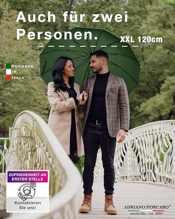 Стійкий до вітру парасолька: великий парасолька Ø120см з відбиваючим краєм, 12 спиць, з чохлом, оливковий - для чоловіків та жінок