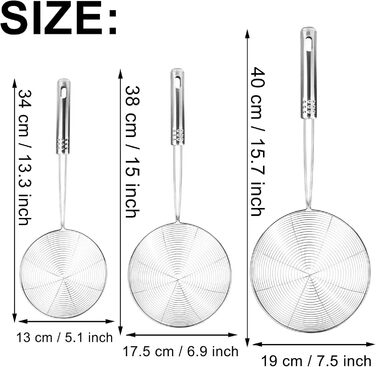Набір з 3 шт. шумівки з нержавіючої сталі, фільтр для бульбашок та жиру, кухонне сито з нержавіючої сталі, 3 розміри