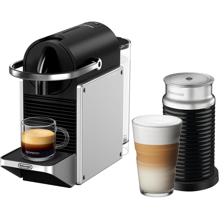 Кавова машина-капсульна Nespresso De'Longhi Pixie EN127.S, 19 бар, 1260 Вт, сріблясто-чорна, компактний дизайн, ECO-режим, дві програмовані кнопки
