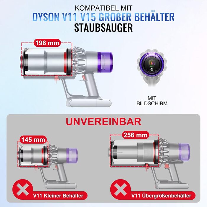 Dyson V11 V15 Replacement Dust Bin - Large Capacity Bin Assembly for Dyson Vacuum Cleaners (970050-01, 965443-01)