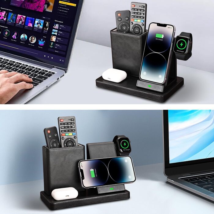 KINGFOM 3-в-1 Індукційна Зарядна Станція: для iPhone, iWatch, AirPods - Чорний