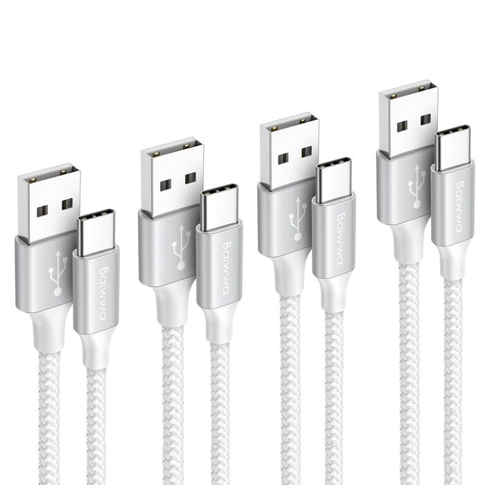 Кабель USB-A на USB-C білий, 3.1A, швидка зарядка, сумісний з iPhone 15/16/17 Pro Max, Samsung Galaxy, 30см+1м+1.5м+3м
