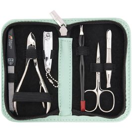 Набір для манікюру DREI SCHWERTER 'Torino' (6 шт.) | Німецький якість | Елегантний кейс з екошкіри | Шейдер, кусачки, пінцет, пилка, ремувер | М'ятний колір