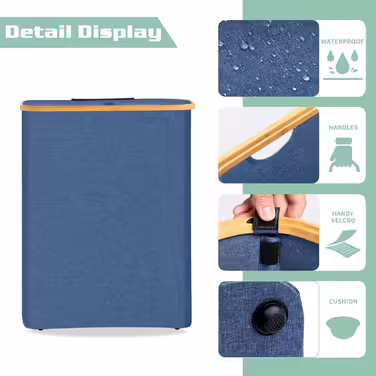 BRIAN & DANY Laundry Basket 3 Compartments with Lid, Laundry Collector, Laundry Sorting System, Removable, Water-Repellent, Foldable Laundry Box, Narrow Laundry Basket 145L for the Family XXL Blue