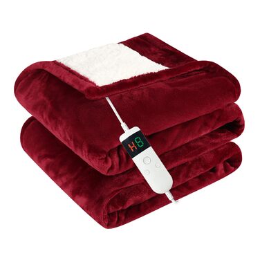 Електрична ковдра Qieryun з автовимкненням, 130x180 см, 10 режимів нагріву, таймер 8 годин, захист від перегріву, флісова ковдра, пральна машина, для дому та офісу (червона, 150 x 180 см)