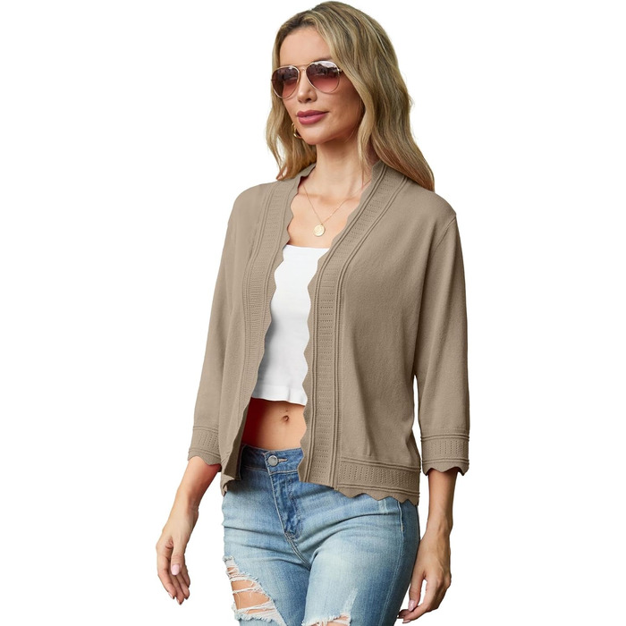 Жакет жіночий літній в'язаний з рюшами, Cardigan Greceree, khaki, розмір M