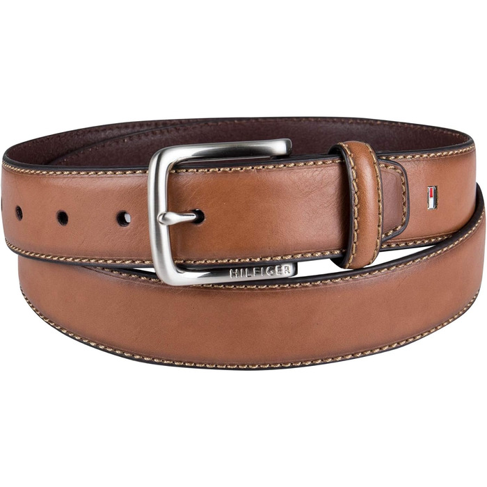 Чоловічий шкіряний ремінь Tommy Hilfiger з логотипом, коричневий