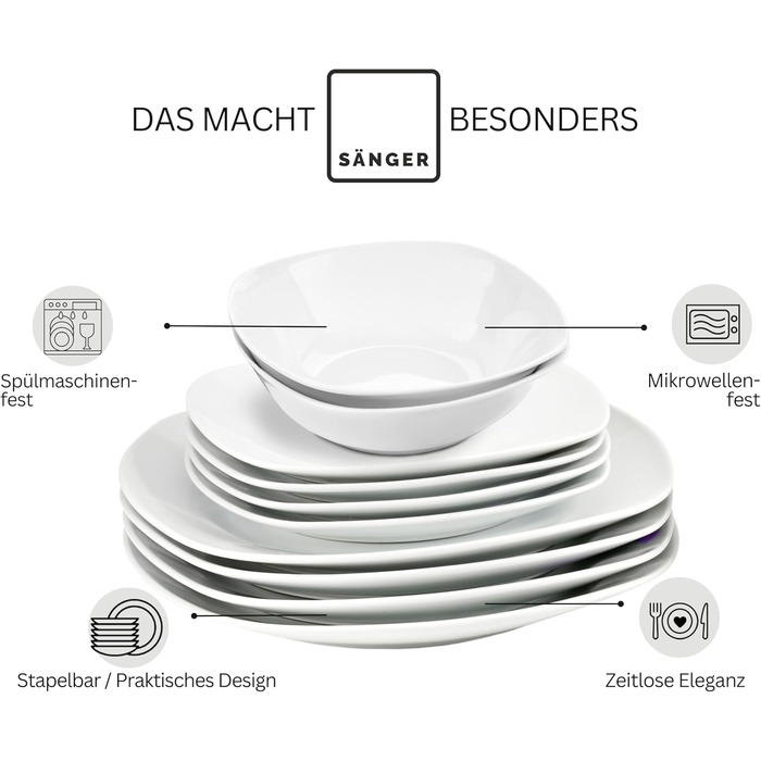 Набір сервірувальних тарілок Sänger Bilgola, 2 шт., порцеляна, білий, 23 x 34 см, для м'яса, риби та закусок, PREMIUM COLLECTION