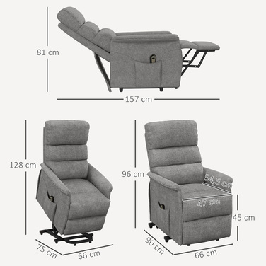 HOMCOM Electric TV Recliner Chair with Lift Assist, Recliner with Lie-Flat Function, TV Chair in Linen-Look with Side Pocket & Remote Control