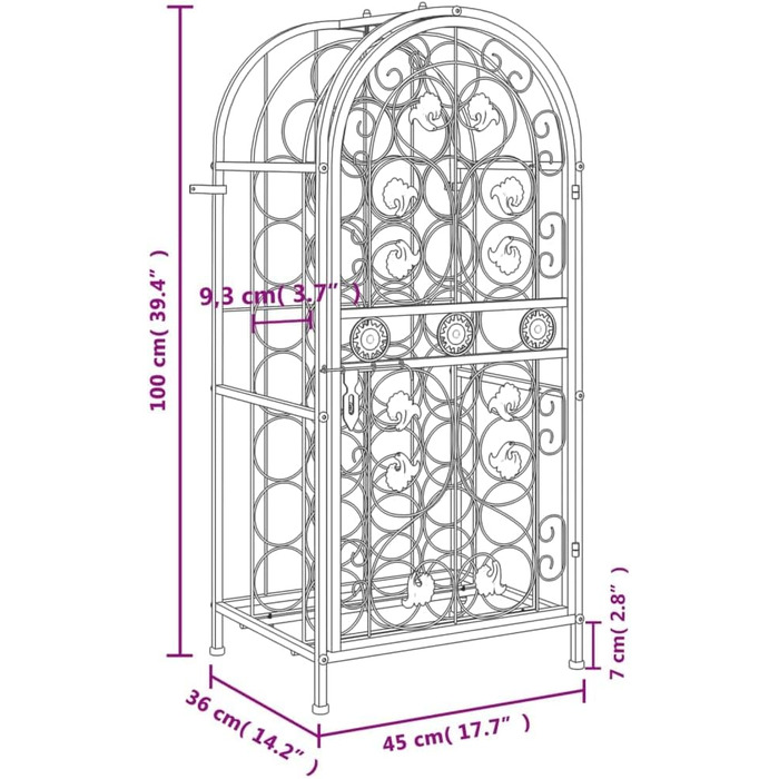 vidaXL Wine Rack 35 Bottles Metal Bottle Rack Bottle Stand Wine Cabinet (45 x 36 x 100 cm)