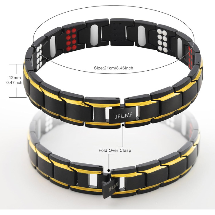 Чоловічий браслет JFUME з нержавіючої сталі, подарунок для чоловіків, регульований, 21,5 см (чорний та золотий)