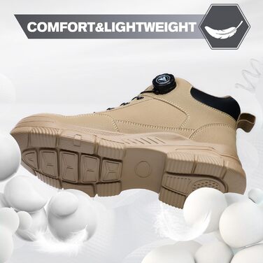 Черевики безпеки чоловічі/жіночі: легкі, водонепроникні робочі черевики з металевим капом та поворотним затвором (43 EU, Коричневий)