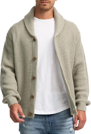 Чоловічий кардиган Indicode INBrandox з коміром-шарфом та ґудзиковою застібкою | Дрібний в'язаний кардиган для чоловіків, колір Stone