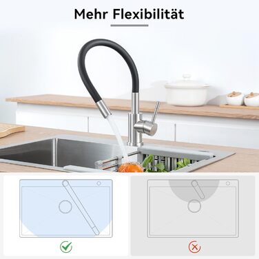 Кран кухонний CECIPA SOFETIY SERIE чорний матовий, з гнучким гусаком 360°, для високого тиску, з нержавіючої сталі, для мийки, однорегуляторний