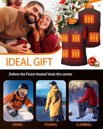 Електрична гріюча жилетка для чоловіків з акумулятором 20000mAh, 8 зон нагріву та 3 рівня температури, для активного відпочинку, чорна