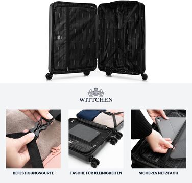 WITTCHEN Skyspeed Line - великий валіза з жорстким корпусом ABS, 4 колеса, телескопічна ручка, комбінаційний замок, чорний. Підходить для авіакомпаній Lufthansa, Eurowings, Ryanair, Condor