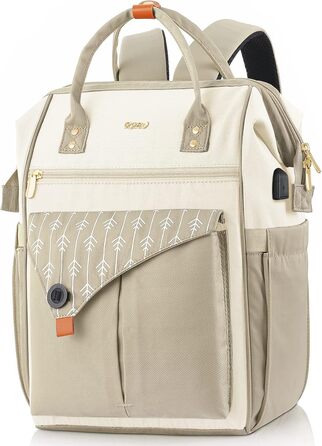 Жіночий рюкзак для ноутбука 15.6 дюймів, шкільний/робочий рюкзак з USB-портом для зарядки, для подорожей, кемпінгу, дівчатам, Оксфорд (Бежевий)