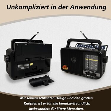 Радіо Bluetooth Klein з сонячною панеллю та акумулятором 1200mAh, AM/FM/SW приймач з 8W динаміком/TWS/USB/TF, радіо-кофеварка для кемпінгу, надзвичайних ситуацій та відпочинку на природі (Сірий/Чорний)