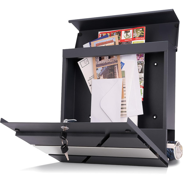 Поштовий ящик Verda з газетницею, нержавіюча сталь, антрацит, 37x37x11 см, з ключами, вікном та табличкою для імені - сучасний вуличний поштовий ящик