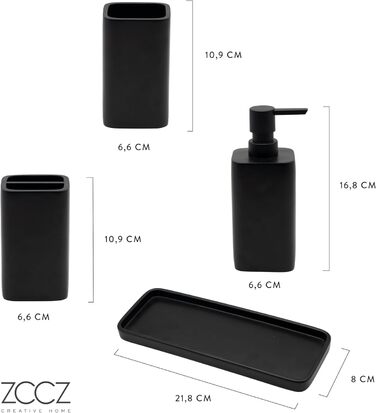 Набір для ванної кімнати ZCCZ – 4 предмети: тримач для зубних щіток, дозатор мила, мильниця та стакан для зубних щіток. Елегаторне зберігання косметики та декор з ефектом мармуру, білий, чорний матовий