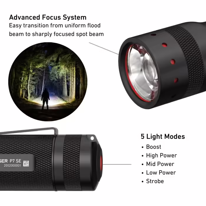 Ліхтарик Ledlenser P7 SE LED, 500 люмен, фокусування, 320 м, 25 годин, стробоскоп, батарейковий