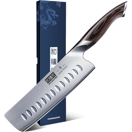 HOSHANHO 8-Piece Knife Set with Wooden Block - Professional Stainless Steel Kitchen Knife Set - Chef's Knife Set for Kitchen (18cm Nakiri Knife, Silver)