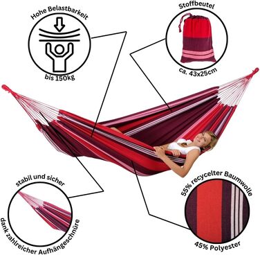 Гамак AMAZONAS Salsa L, EllTex, бавовна+поліестер, 210x140 см, до 150 кг, для вулиці, колір червоно-синій