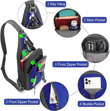 Чоловіча нагрудна сумка-рюкзак на плече, Crossbody Bag, для активного відпочинку, спорту та прогулянок з собакою (Блакитна)