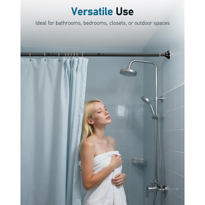 Штанга для душу Uniclife без свердління, 82–204 см, регульована, нержавіюча сталь, для ванної, вікна, шафи (чорна)