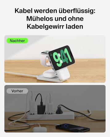 Зарядна станція Belkin UltraCharge 3 в 1 з Qi2.2, 25W, сумісна з MagSafe, для iPhone, Apple Watch, AirPods, Pixel, з адаптером 45W