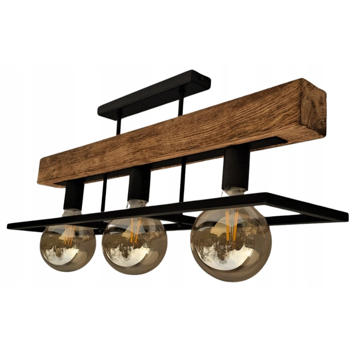 Люстра-ліхтар у стилі лофт з масивною дерев'яною балкою, дерево та метал