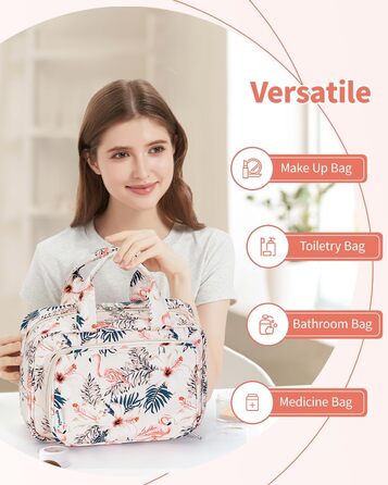 Велика косметичка для жінок Kulturtasche Damen Gross, дорожня косметичка, сумочка для макіяжу, валізка для туалетних речей (Бежевий фламінго)