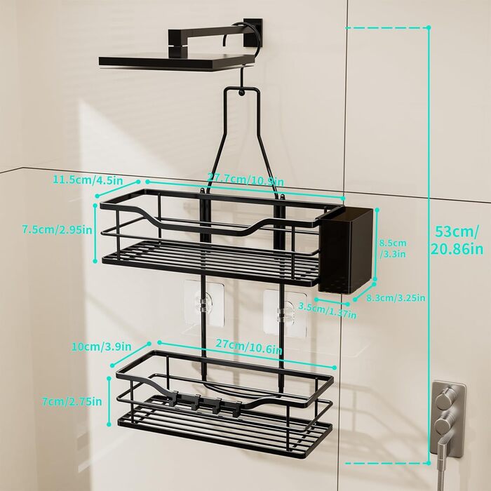 HapiRm Shower Shelf - Hanging Shower Rack 360° Adjustable Hook for Bathroom with 4 Hooks, Hanging Shower Caddy for Shampoo, Conditioner, and Bathroom Storage