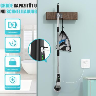 Електрична щітка для прибирання YKYI, Spin Scrubber з 8 насадок, водонепроникна IPX7, для ванної, підлоги, кухні, білий (сірий)